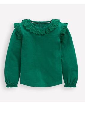 Mini Boden Green Ruffle-Trim Long Sleeve Top